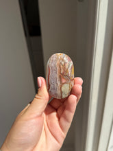 Load image into Gallery viewer, Chevron Anethyst and Crazy Lace Agate Palm Stone Intuitively Selected 15KV