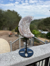 Load image into Gallery viewer, Pink Flower Agate Moon on Stand 35FH