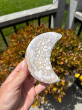 Load image into Gallery viewer, Pink Flower Agate Moon on Stand 35FH