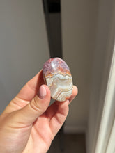 Load image into Gallery viewer, Chevron Anethyst and Crazy Lace Agate Palm Stone Intuitively Selected 15KV