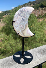 Load image into Gallery viewer, Flower Agate Moon on Stand 68YG