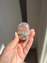 Load image into Gallery viewer, Chevron Anethyst and Crazy Lace Agate Palm Stone Intuitively Selected 15KV