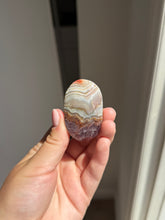 Load image into Gallery viewer, Chevron Anethyst and Crazy Lace Agate Palm Stone Intuitively Selected 15KV