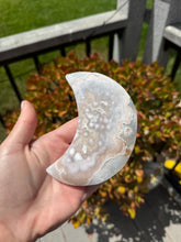 Load image into Gallery viewer, Pink Flower Agate Moon on Stand 35FH
