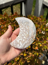 Load image into Gallery viewer, Pink Flower Agate Moon on Stand 35WE