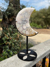 Load image into Gallery viewer, Pink Flower Agate Moon on Stand 48UR