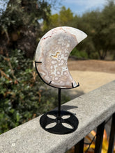 Load image into Gallery viewer, Pink Flower Agate Moon on Stand 35WE