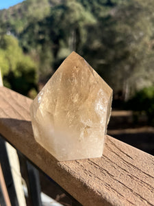Citrine Tower with Mica and Albite Raw Section