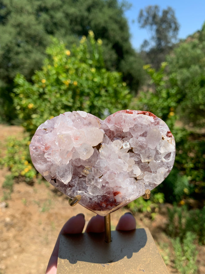 Pink Amethyst Druzy Heart on Stand**
