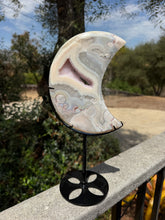 Load image into Gallery viewer, Pink Flower Agate Moon on Stand 165BJ