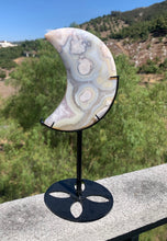 Load image into Gallery viewer, Flower Agate Moon on Stand 68YG