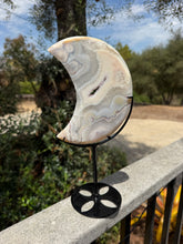 Load image into Gallery viewer, Pink Flower Agate Moon on Stand 165BJ