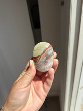 Load image into Gallery viewer, Chevron Anethyst and Crazy Lace Agate Palm Stone Intuitively Selected 15KV