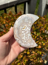 Load image into Gallery viewer, Pink Flower Agate Moon on Stand 35WE