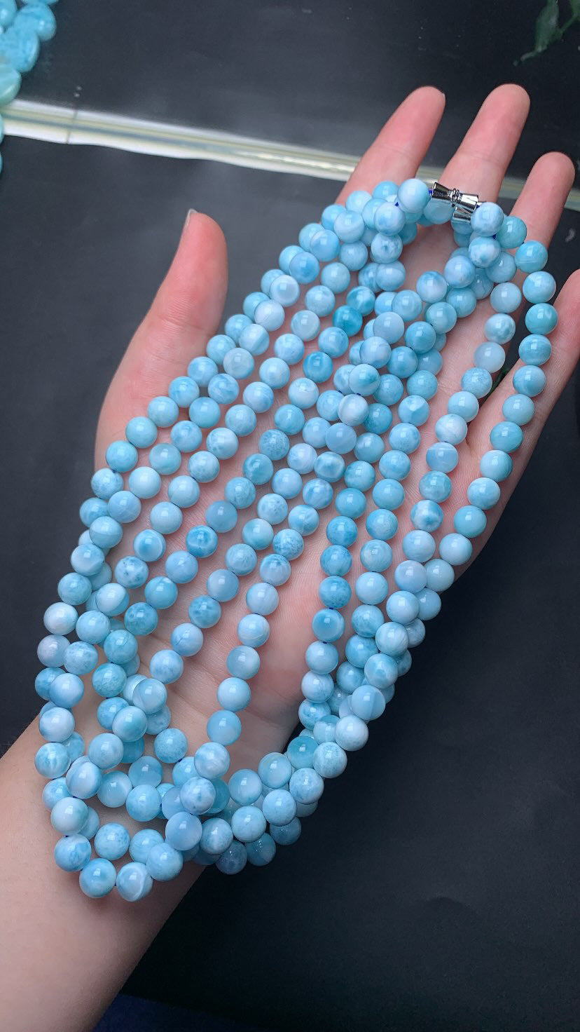 Preorder 8mm 18” Larimar Sterling Clasp Beaded Necklace