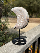 Load image into Gallery viewer, Pink Flower Agate Moon on Stand 35WE