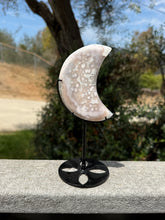 Load image into Gallery viewer, Pink Flower Agate Moon on Stand 35FH