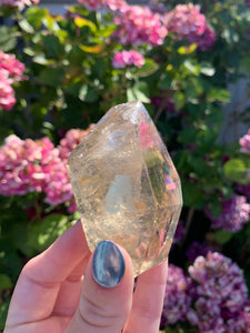 Citrine Standing Geometric with etchings face