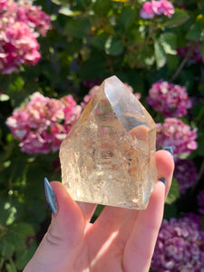 Citrine Tower With etching face on Stand