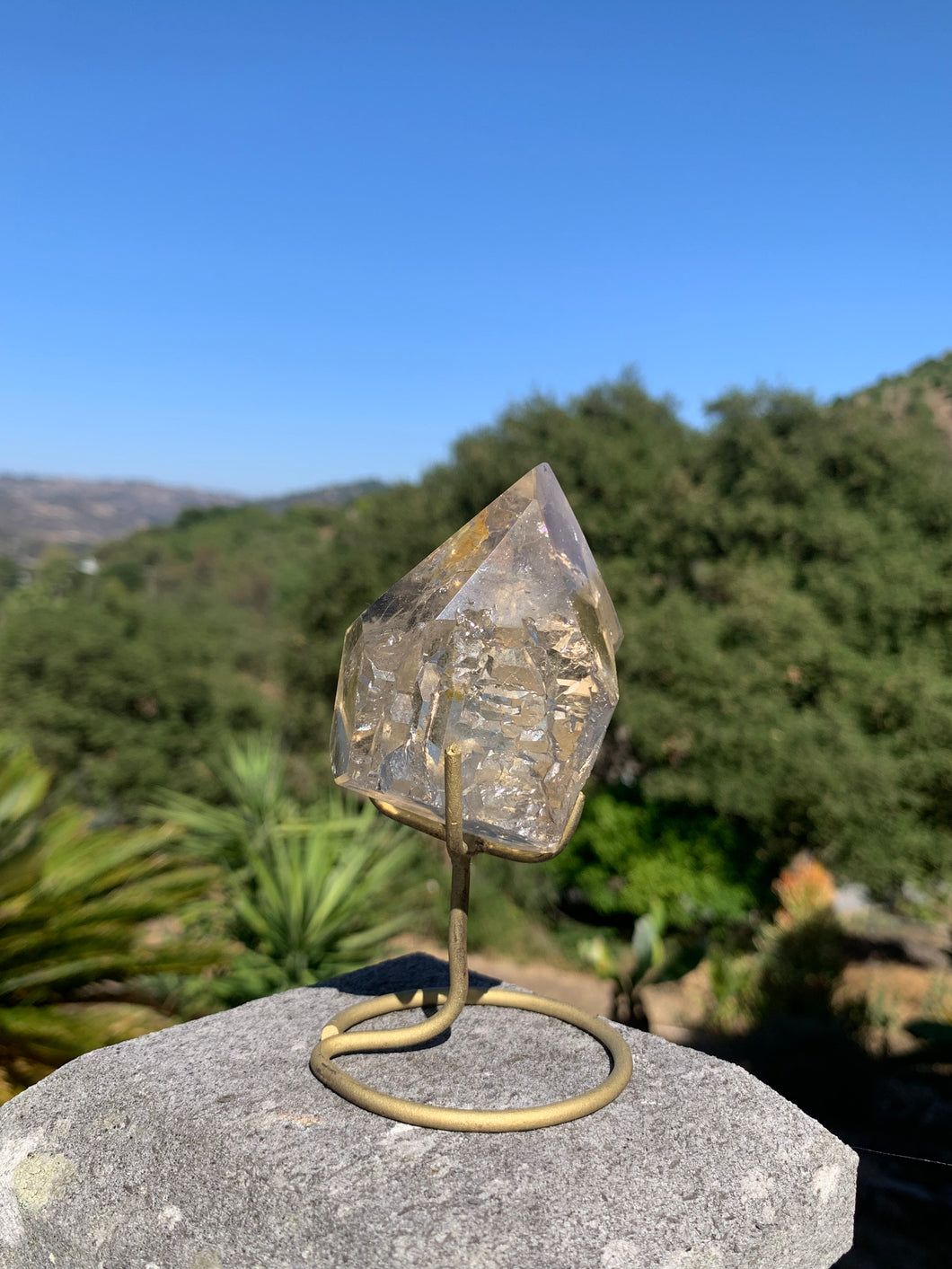 Citrine Tower With etching face on Stand