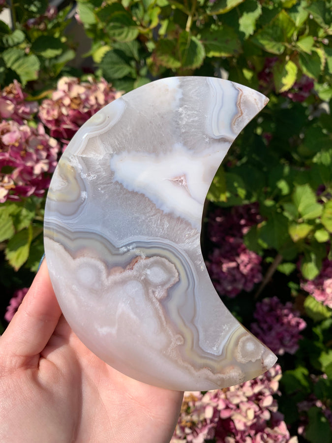 Flower Agate Moon with Stand