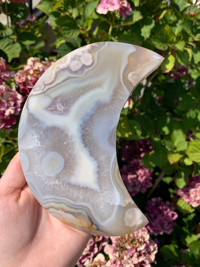 Flower Agate Moon with Stand