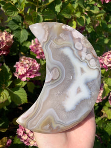 Flower Agate Moon with Stand