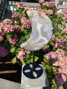 Flower Agate Moon with Stand