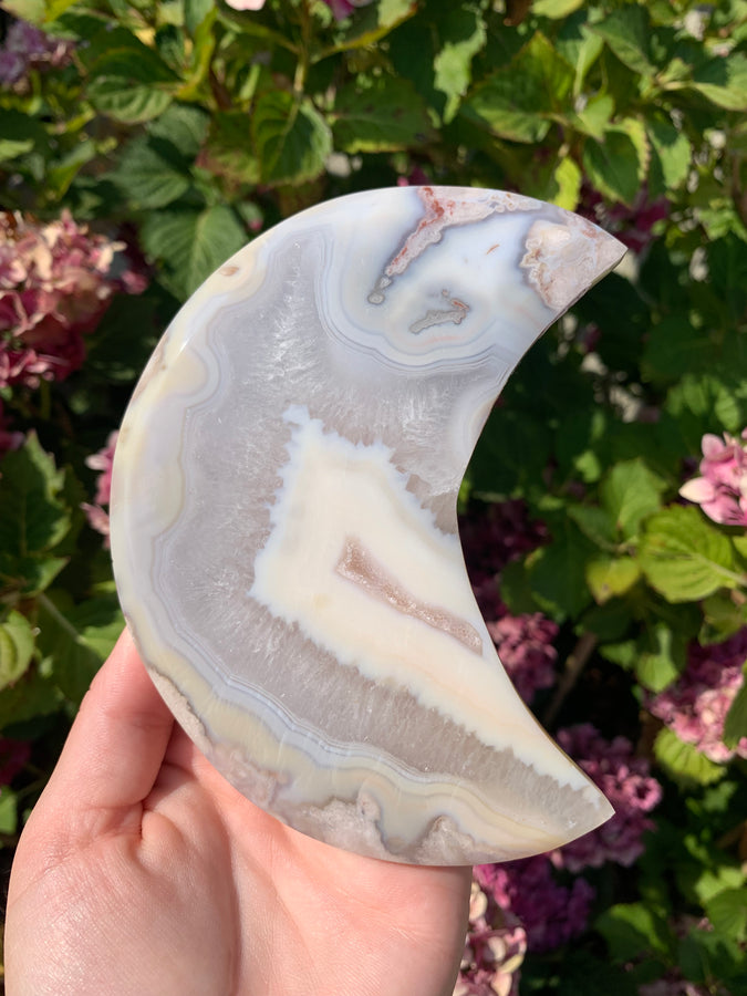 Flower Agate Moon with Stand**