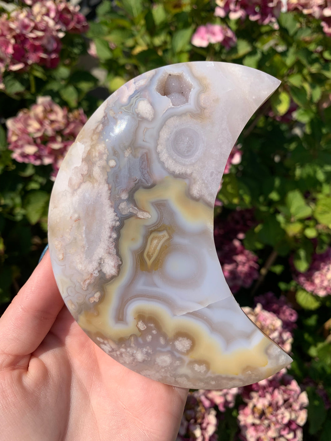 Flower Agate Moon with Stand
