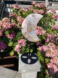 Flower Agate Moon with Stand