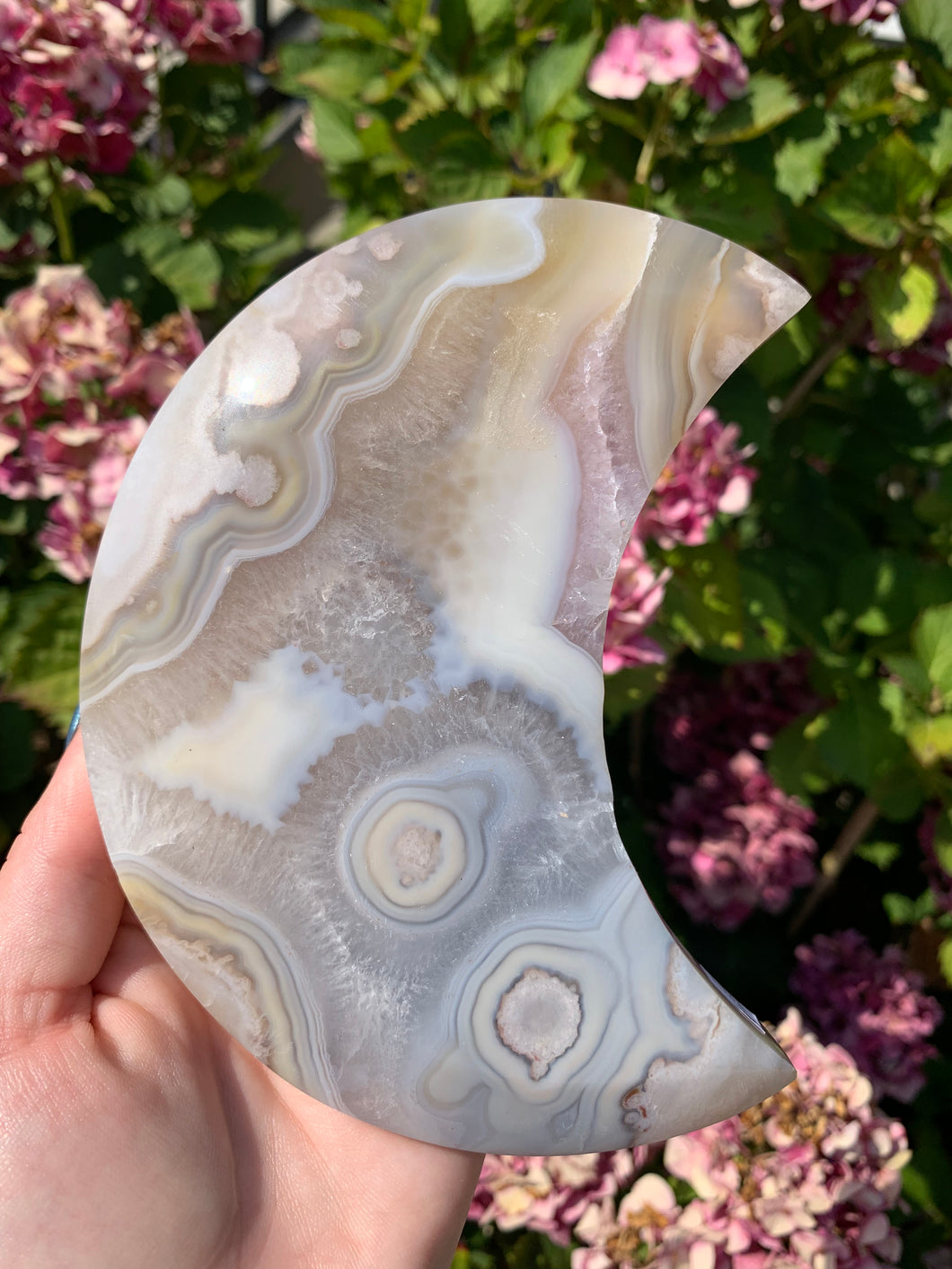 Flower Agate Moon with Stand