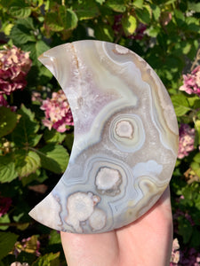 Flower Agate Moon with Stand