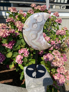 Flower Agate Moon with Stand