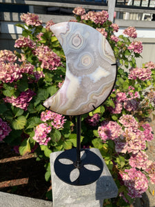 Flower Agate Moon with Stand