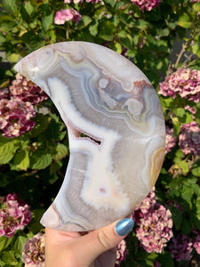 Flower Agate Moon with Stand