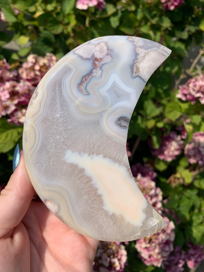Flower Agate Moon with Stand