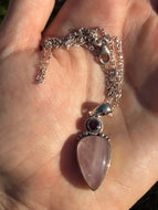 Rose Quartz w Pink Garnet Teardrop Combo w 18” Chain