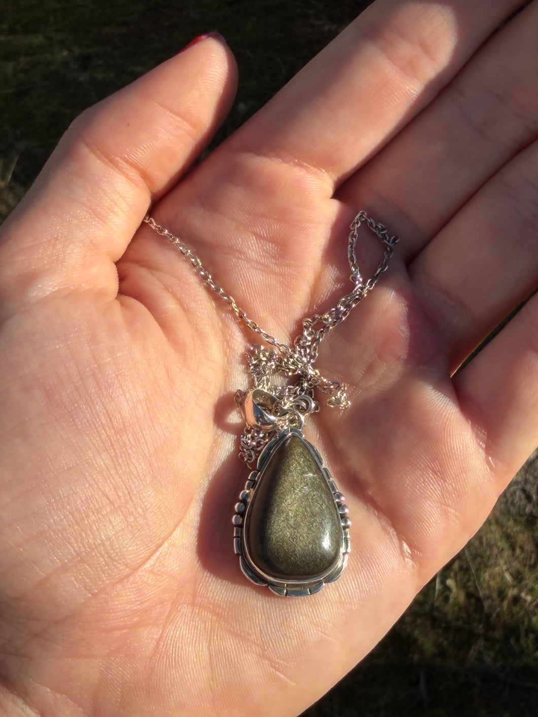 Gold Sheen Obsidian Teardrop Nekcpace with 18” Chain