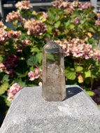 Smokey Quartz Tower with Hematoid inclusions and Phantoms**