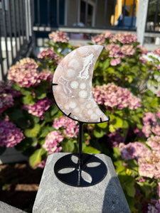 Flower Agate Moon with Stand