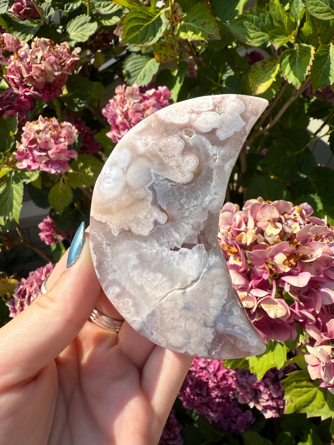 Flower Agate Moon with Stand