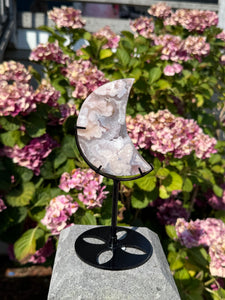 Flower Agate Moon with Stand