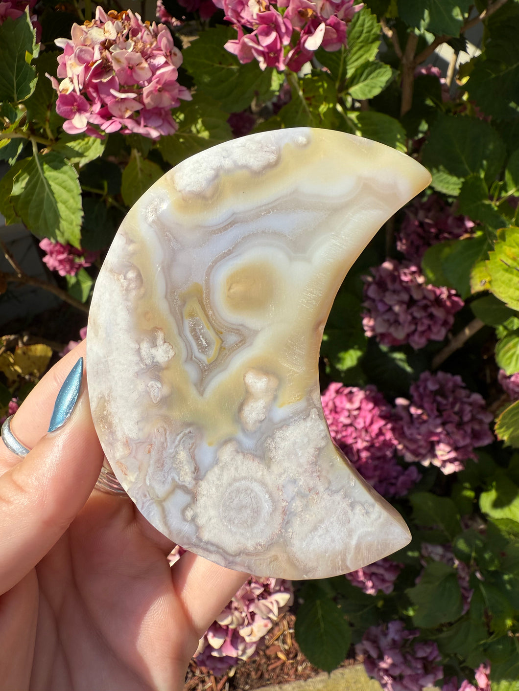 Flower Agate Moon with Stand