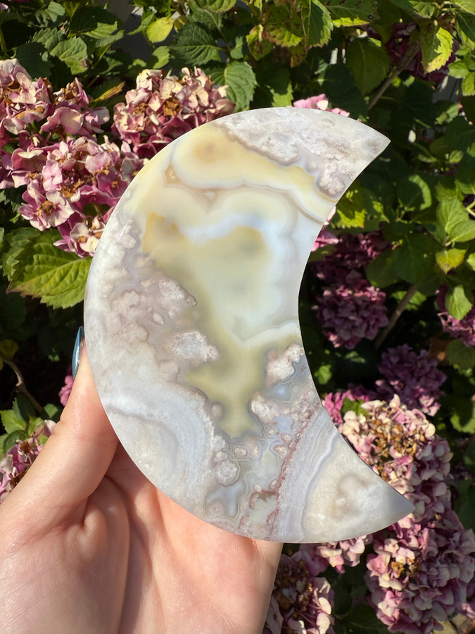 Flower Agate Moon with Stand