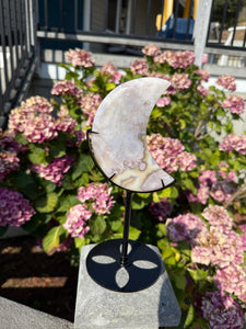 Flower Agate Moon with Stand