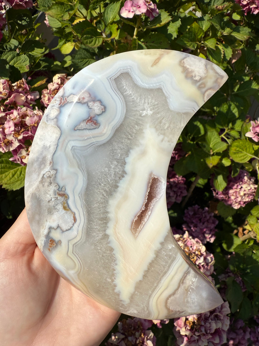 Flower Agate Moon with Stand