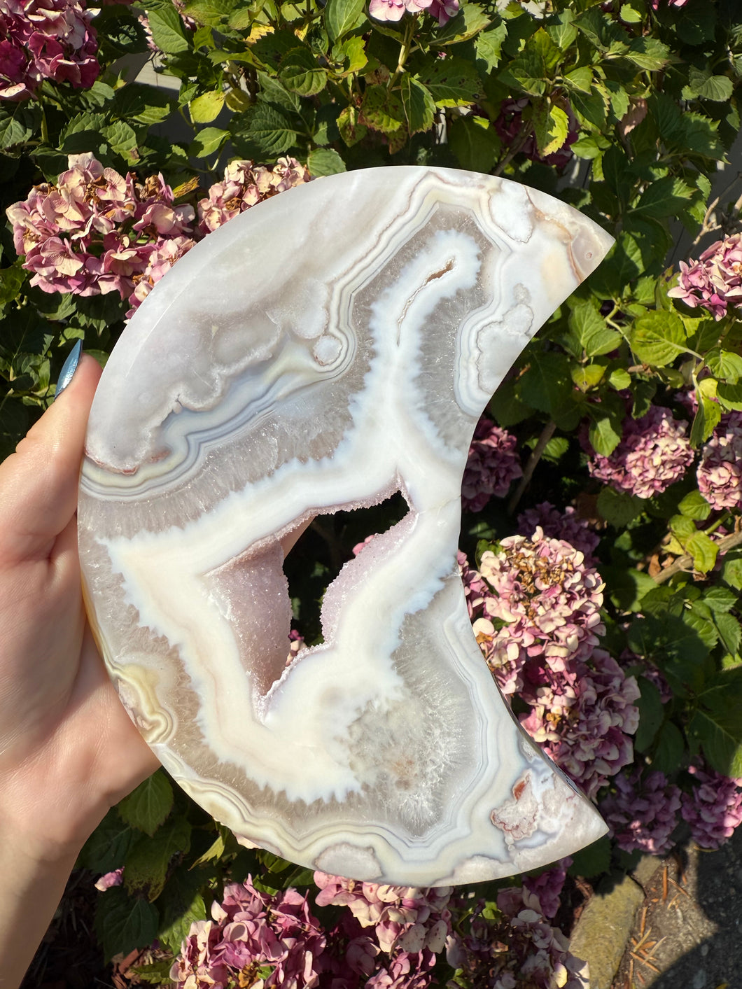Flower Agate Moon with Stand