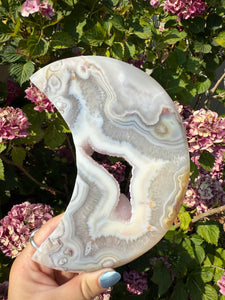 Flower Agate Moon with Stand