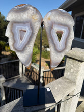 Load image into Gallery viewer, Agate Banded Angel Wings on stand